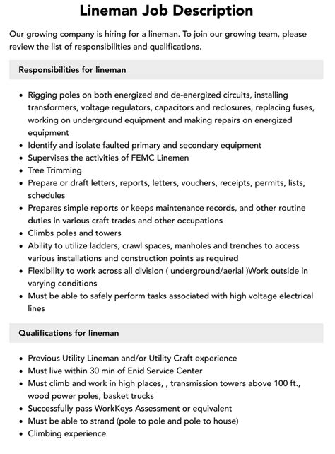 linemao|lineman job description.